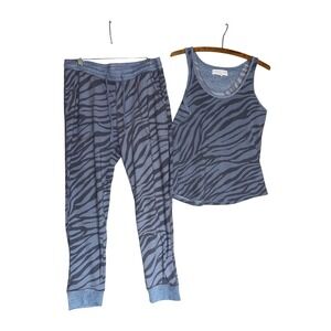LIVE LOVE LOUNGE Womens M Zebra Print Pajama Set Tank‎ Top Jogger Pants Stretch